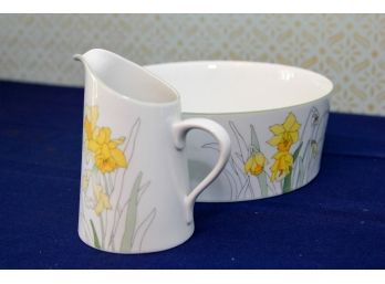 Pair Of Bowl And Pitcher - Watercolors Blok Spal Daffodil By Mary Von Goertzen