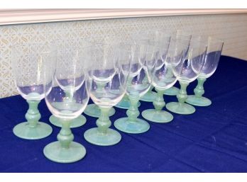 Set Of 12 Villeroy & Boch Stemmed Water Glasses - Sage Green Murano Style