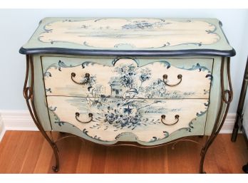 Painted 2 Drawer Chest With Wrought Iron Accents