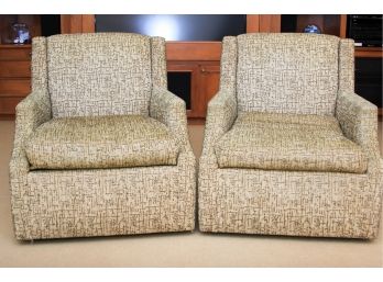 Pair Of Custom Armchairs On Swivels With Down Cushions