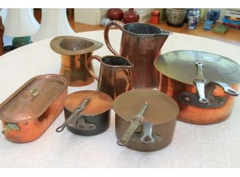 Set Of 7 Pieces Of Antique Copper Pots