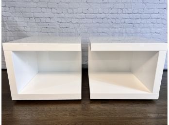 Pair Of Modloft Ludlow Glossy White Wood Square Nightstands