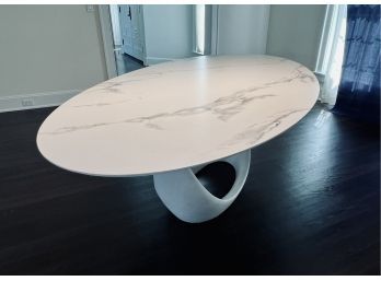 Stunning Burke Montana Dining Table - Faux Marble Composite With A White Composite Base