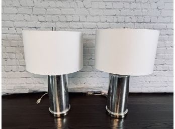 Pair Of Surya Spotted Mirror Glass And Chrome Base Lamps