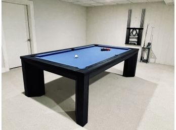 Brunswick Slate Top Pool Table - Black Wood With Royal Blue Felt - With Cues And Wall Rack