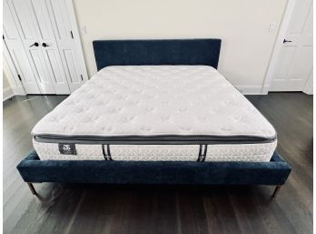 KING Lumens Mare Blue Fabric Bed With Stearns And Foster Luxury Cushion Firm Euro Pillowtop Mattress