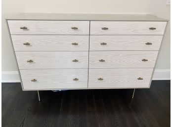 Modern West Elm Modernist Dresser - Dove Grey  With Distressed White Wood Drawers And Brass Pulls And Legs