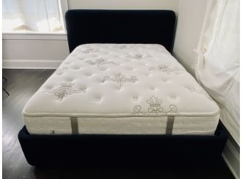 QUEEN Moe's Home Collection Inc Navy Blue Velvet Bed With Stearns And Foster Cora Luxury Firm