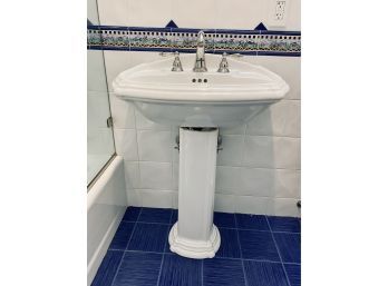 White Porcelain Pedestal Sink With Three Piece Faucet