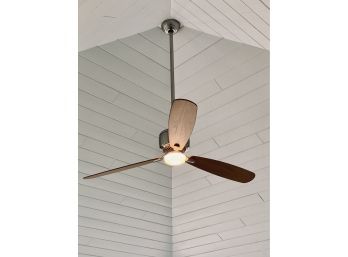 Wooden Blade & Brushed Nickel Ceiling Fan With Light