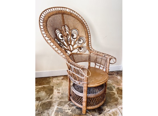 Vintage Natural Rattan Peacock Chair With Wooden Seat - Slight Damage On Both Arms