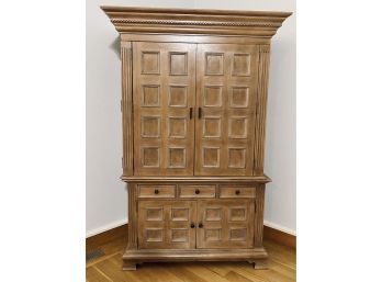 Large Pickled Wood Entertainment Cabinet - 4 Door, 3 Drawer