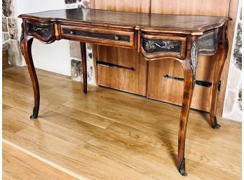 English Wood Desk With Brass & Leather Detail