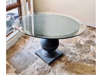 Glass Top Table On Pedestal Table Tin And Composite Base - Glass Is 1/2' Thick