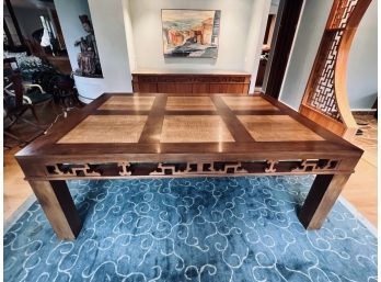 Handmade Very Large Rectangular Wood Dining Table With Wood Inlay Detail - Asian Motif