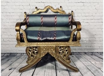 Oriental Thai Howdah Gilt Elephant Saddle Chair - Ornate With Silk Fabric