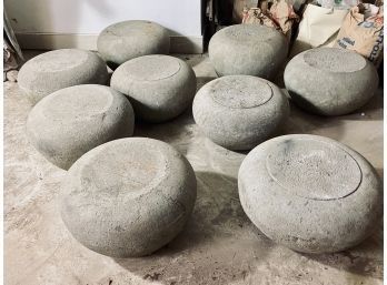 Collection Of 9 Round Concrete Bases For Statues - THESE ARE VERY HEAVY AND BUYER IS REQUIRED TO MOVE