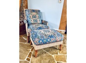 Maguire Furniture Company Umbria Rattan And Wood Arm Chair With Ottoman - Multicolor Upholstery
