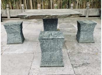 Green/grey Marble Patio Table With 4 Marble Stools - REQUIRES PROFESSIONAL MOVER