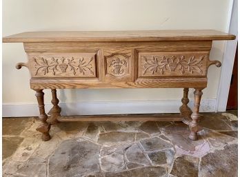 Oak Sideboard With Carved Front And Turned Legs - Asian Motif