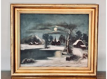 Framed Oil On Canvas - Signed Dahl - Winter Scene