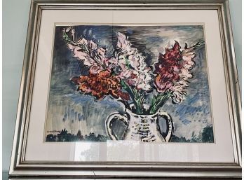 Framed Signed - Ink And Gouache - Floral Still Life - Karl Schrag