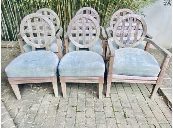 Set Of 6 Maguire San Francisco Teak Patio Chairs - 4 Arm, 2 Side With Sage Cushions