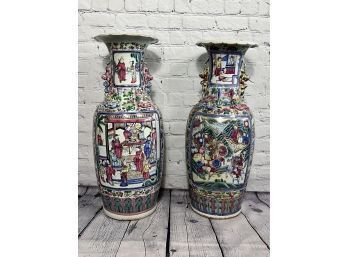Pair Of Large Ceramic Vases - Asian Motif