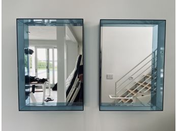 Pair Of Kartell Blue Lucite Wall Mirrors