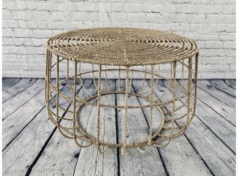 Tan Modern Side Table - Metal Frame With Rope Weaving