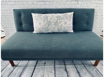 Blue Grey Armless Love Seat With Wooden Legs