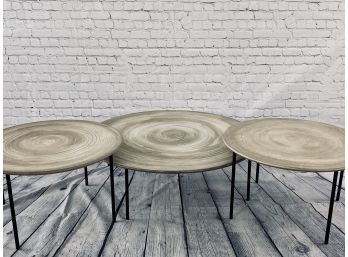 Set Of 3 MOS Design Composite Round Tables On Iron Legs To Make Coffee Table