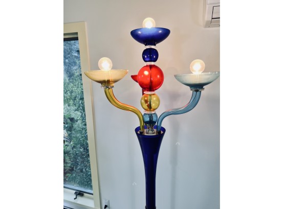 Murano Glass Standing Lamp On Silver Metal Base  - Multi Color Balls