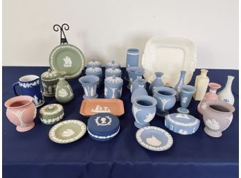 Large Collection Of Wedgewood Jasperware - Blue, Green, Rose And Yellow