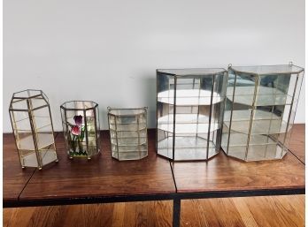 Collection Of 5 Small Brass And Glass Shelves For Display