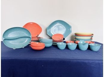 Collection Of Russel Wright Residential Melamine Dishes - Lemon Ice, Turquoise, Salmon Red, And Sea Mist Grey