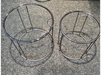 Pair Of Vintage Chrome And Glass Side Tables
