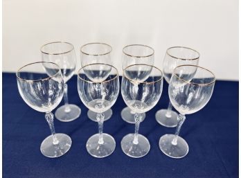 Set Of 8 Lenox White Glasses With Gold Rim