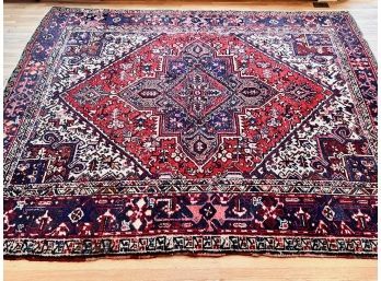 Antique Oriental Rug - Vibrant Red, Blue, Pink, Cream - Shows Age