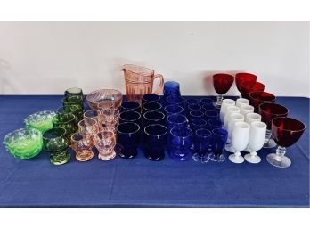 Collection Of Vintage Colored Glassware  And Bowls