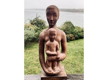 Signed Wood Sculpture -Arline Wingate - Mother And Child - 1937