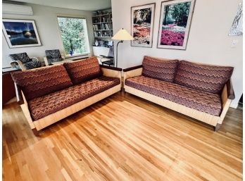 Pair Of Vintage Donghia Furniture Sofas  - Rattan And Wood