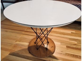 Vintage Mid Century Side Table - White Formica With Metal And Wood - Shows Signs Of Age