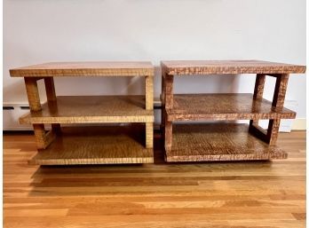 Pair Of Vintage Dunbar Bridseye Maple 3 Shelf Side Tables