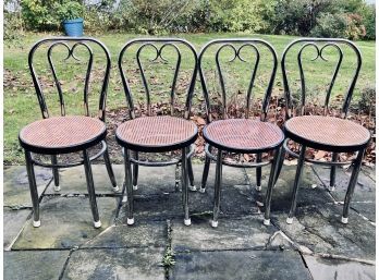 Vintage Chrome, Wood And Cane Bistro Chairs - Made In Italy
