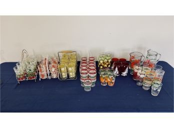 Collection Of 7 Vintage Glass Ware Sets   - 4 Sets In Carriers Plus Pitchers Plus 12 Misc Glasses
