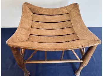 English Walnut Egyptian Revival Thebes Stool With Slatted Seat, Circa 1930