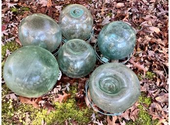 Collection Of 6 1960s Japanese Glass Fishing Floats - 9' - No Nets