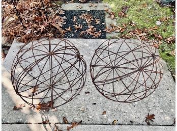 Pair Of Antique Wrought Iron Garden Spheres
