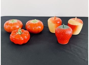 Collection Of 6 Vintage Ceramic Covered Fruit Dishes